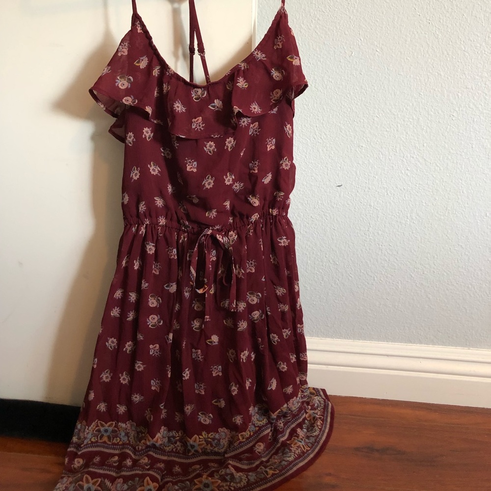 wine colored floral dress